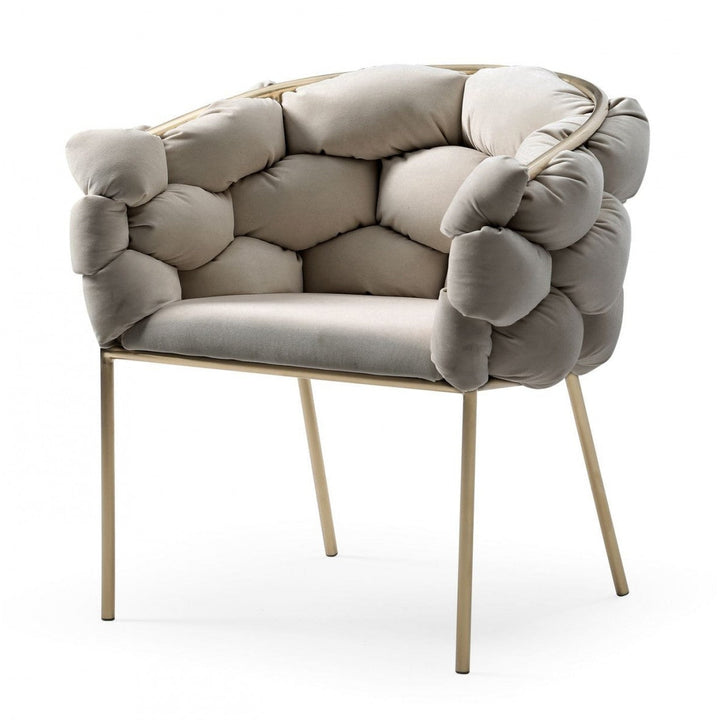 Tufted Gray And Brass Upholstered Velvet Dining Arm Chair Image 1