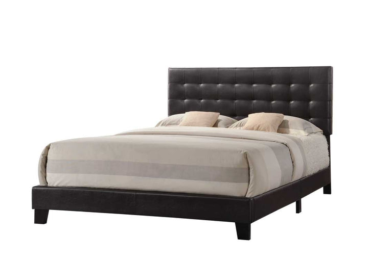 Solid Wood Queen Tufted Espresso Upholstered Faux Leather Bed Image 1