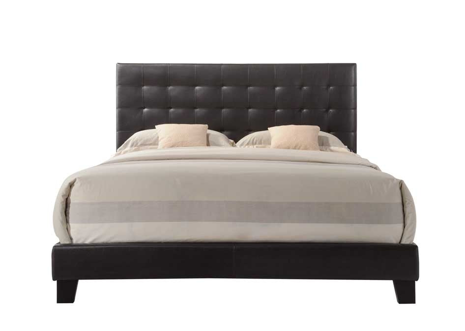 Solid Wood Queen Tufted Espresso Upholstered Faux Leather Bed Image 2