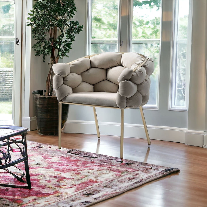 Tufted Gray And Brass Upholstered Velvet Dining Arm Chair Image 5