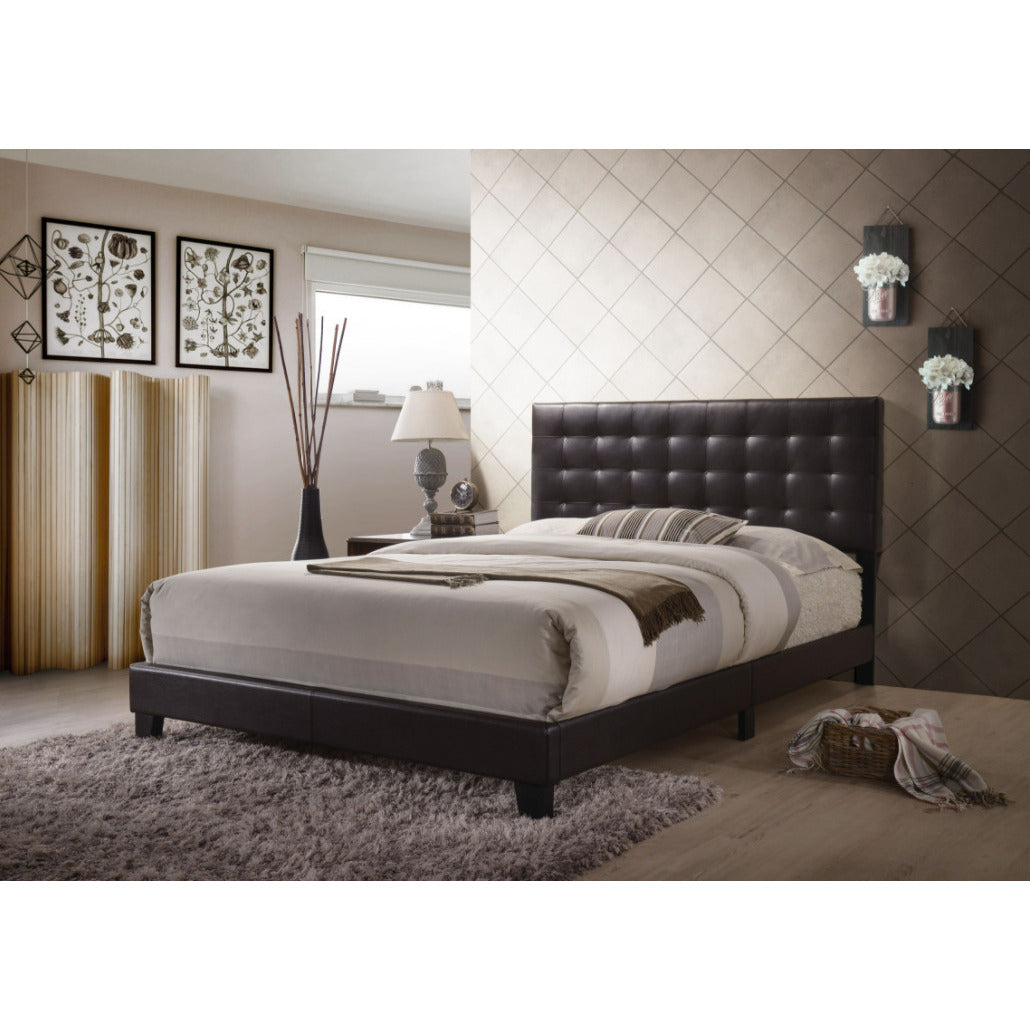 Solid Wood Queen Tufted Espresso Upholstered Faux Leather Bed Image 4