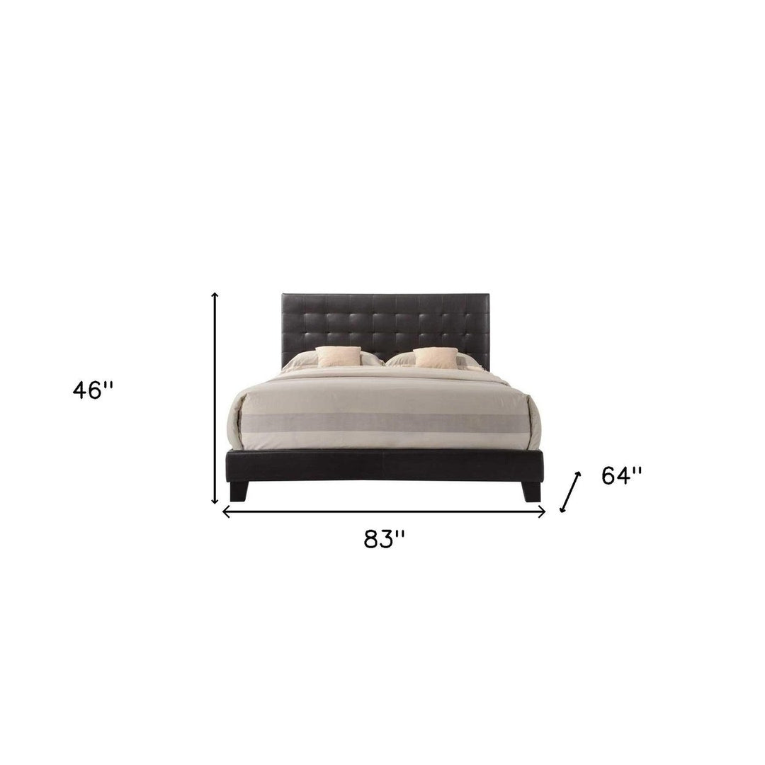 Solid Wood Queen Tufted Espresso Upholstered Faux Leather Bed Image 5