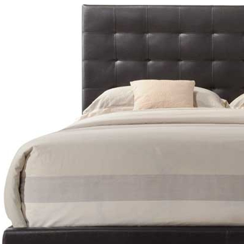 Solid Wood Queen Tufted Espresso Upholstered Faux Leather Bed Image 6