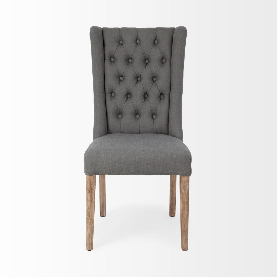 Tufted Gray And Brown Upholstered Linen Wing Back Dining Side Chair Image 2