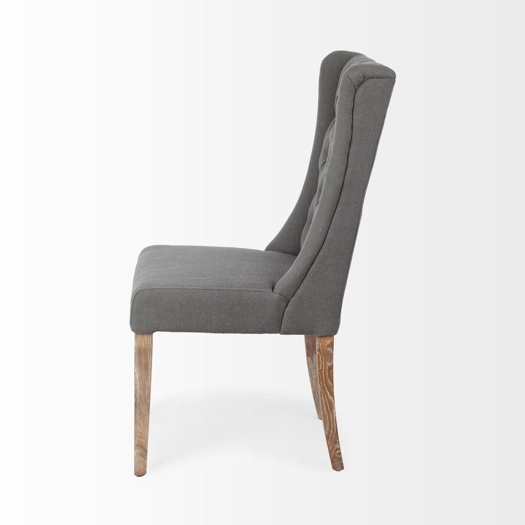 Tufted Gray And Brown Upholstered Linen Wing Back Dining Side Chair Image 3