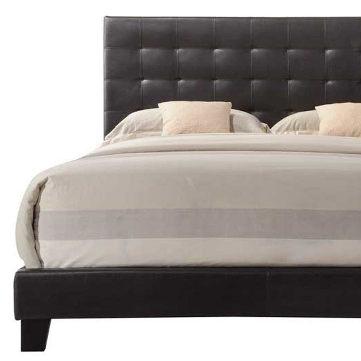 Solid Wood Queen Tufted Espresso Upholstered Faux Leather Bed Image 7