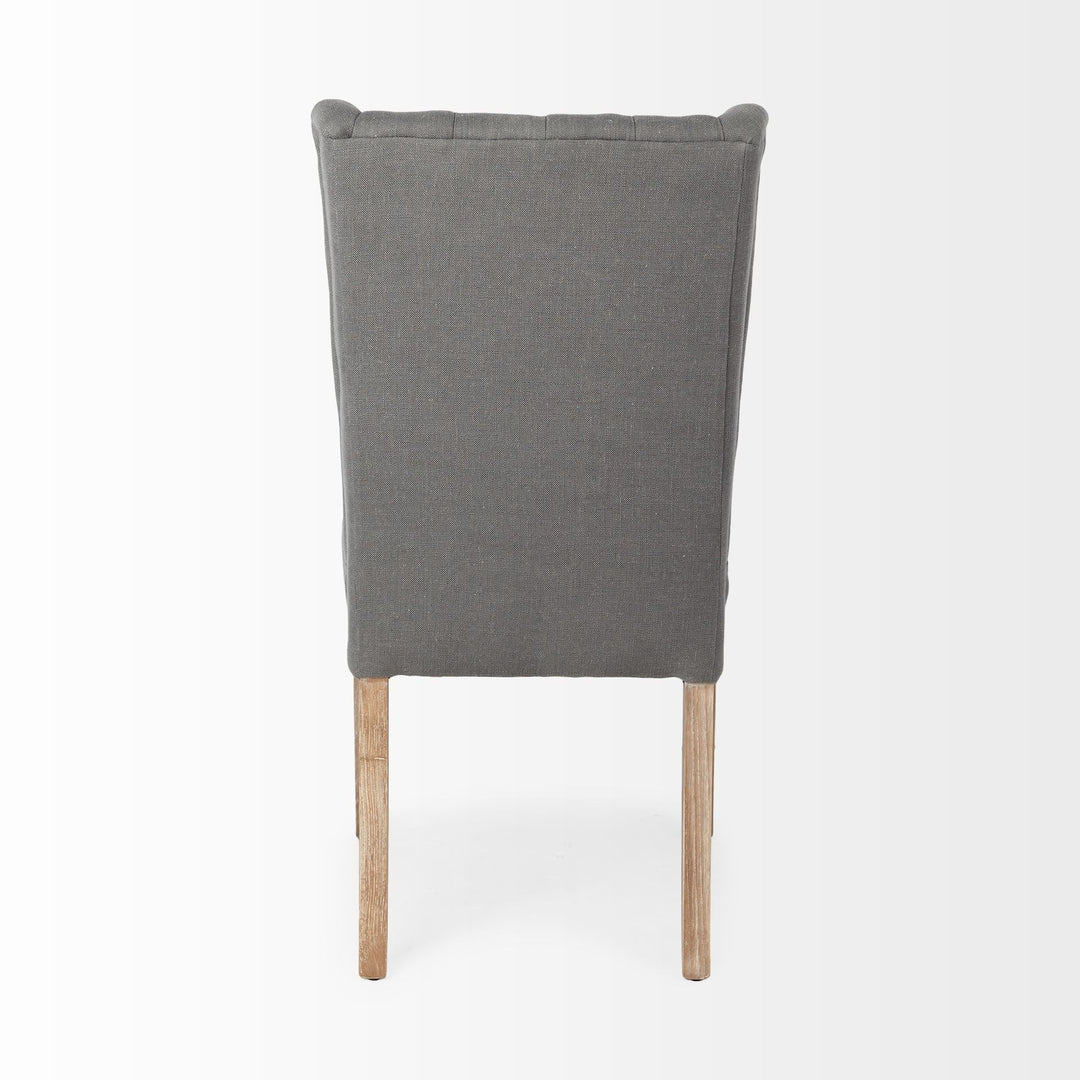 Tufted Gray And Brown Upholstered Linen Wing Back Dining Side Chair Image 4