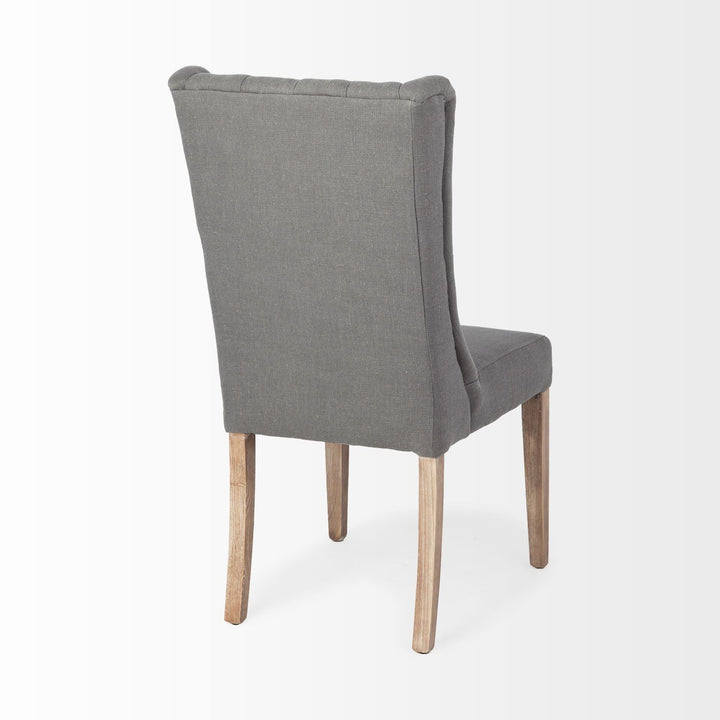 Tufted Gray And Brown Upholstered Linen Wing Back Dining Side Chair Image 5