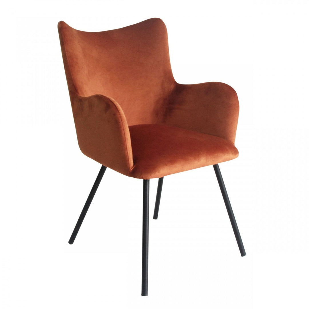 Rust Orange Curvy Velvet and Black Modern Dining Chair Image 2