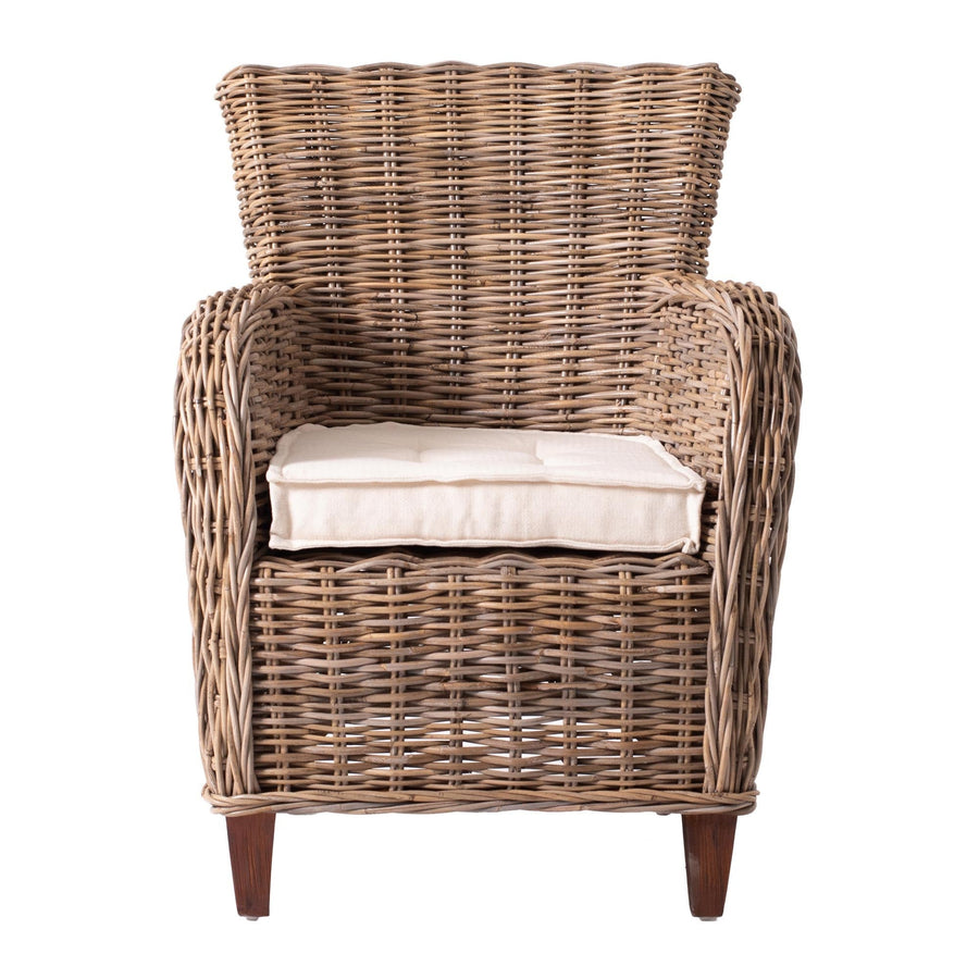 Set Of Two Natural Brown Rattan Wingback Wicker Chairs with Seat Cushions Image 1