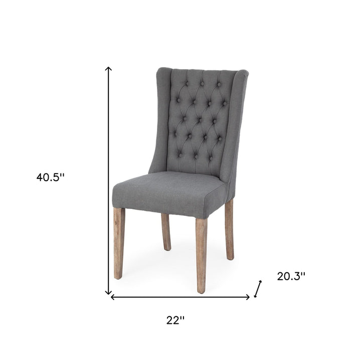 Tufted Gray And Brown Upholstered Linen Wing Back Dining Side Chair Image 7