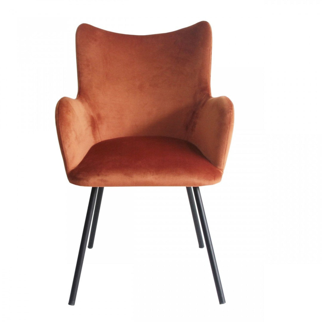 Rust Orange Curvy Velvet and Black Modern Dining Chair Image 3