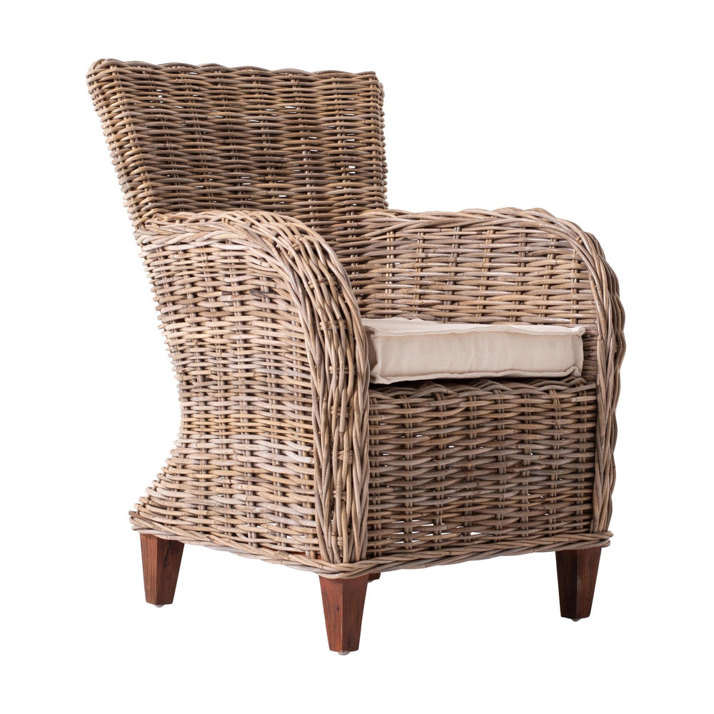 Set Of Two Natural Brown Rattan Wingback Wicker Chairs with Seat Cushions Image 2