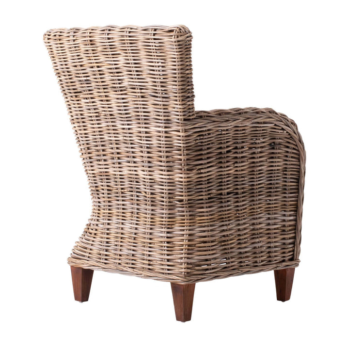 Set Of Two Natural Brown Rattan Wingback Wicker Chairs with Seat Cushions Image 4