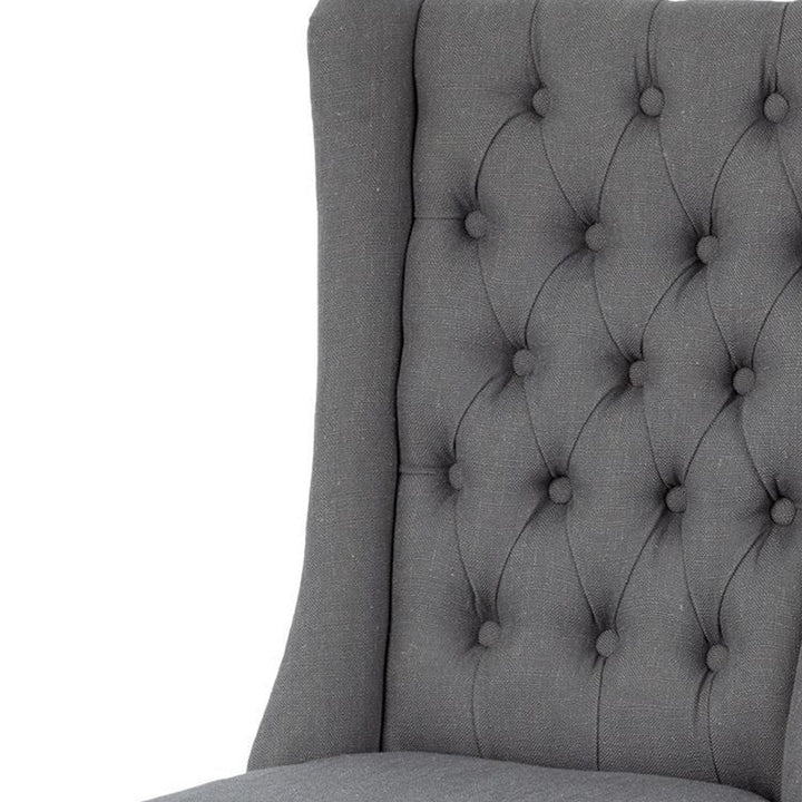 Tufted Gray And Brown Upholstered Linen Wing Back Dining Side Chair Image 8