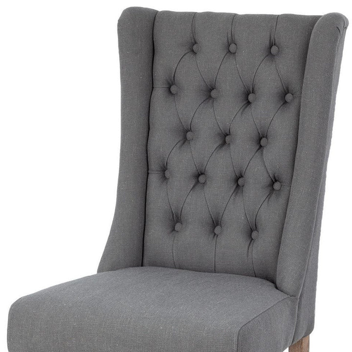 Tufted Gray And Brown Upholstered Linen Wing Back Dining Side Chair Image 9