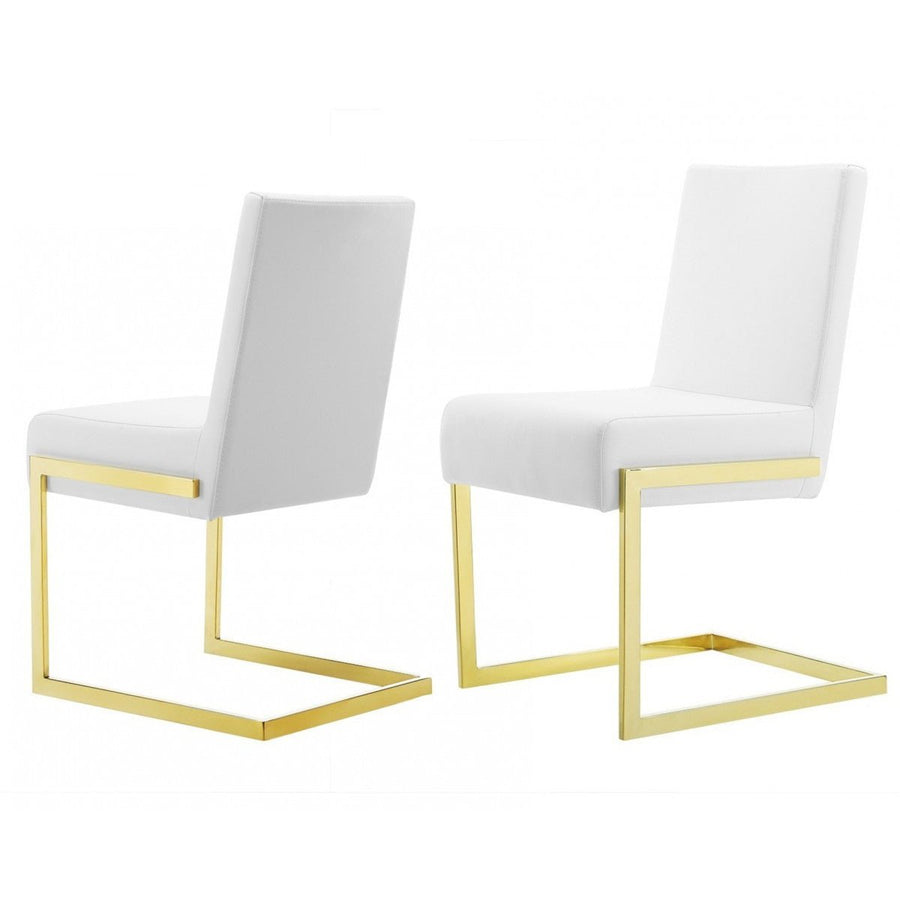 Set of Two White Gold Modern Dining Chairs Image 1