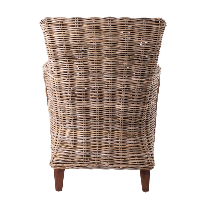 Set Of Two Natural Brown Rattan Wingback Wicker Chairs with Seat Cushions Image 5