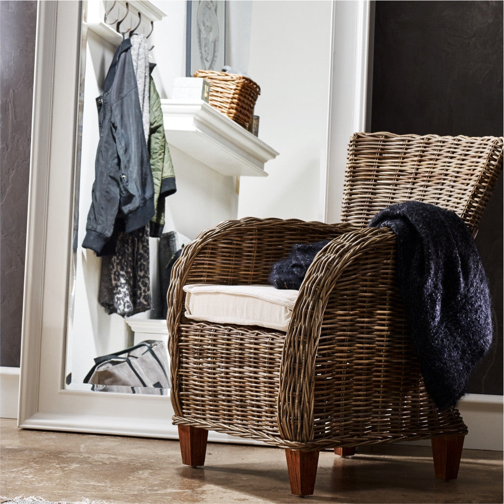 Set Of Two Natural Brown Rattan Wingback Wicker Chairs with Seat Cushions Image 6