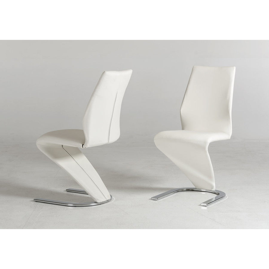 Set of Two White And Silver Upholstered Faux Leather Dining Side Chairs Image 1