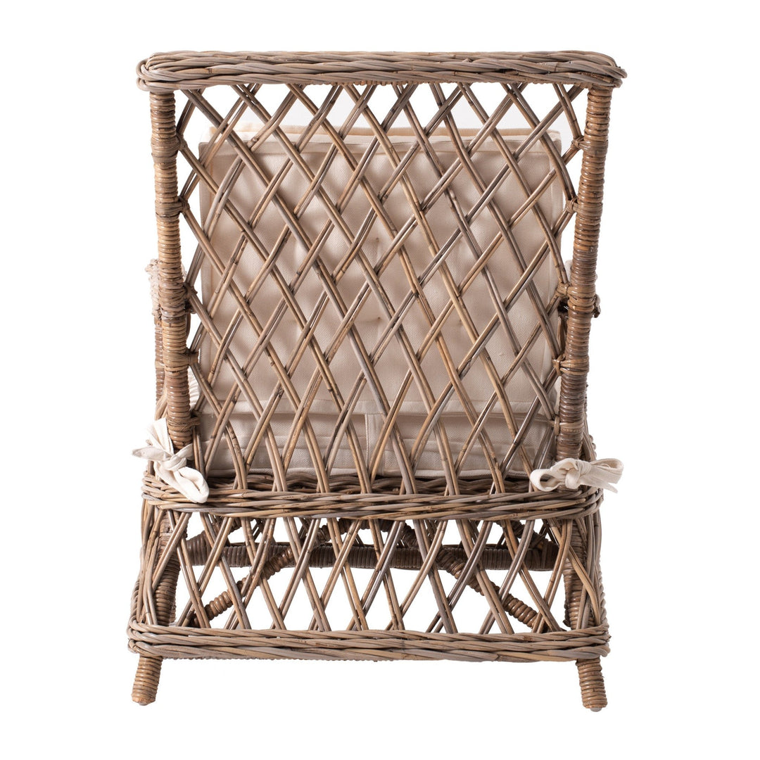 Set of Two Natural Lattice Wicker Arm Chairs with Seat Cushions Image 4