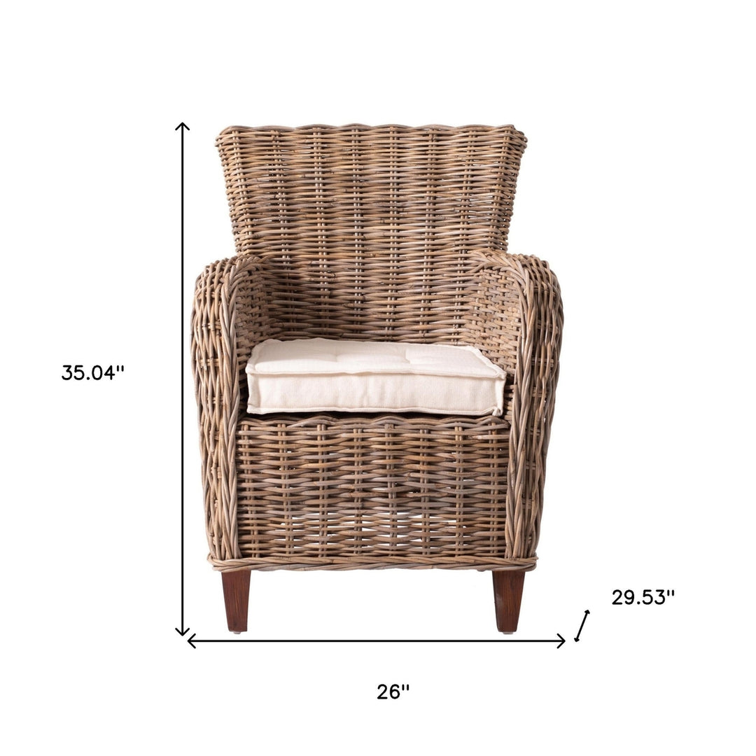 Set Of Two Natural Brown Rattan Wingback Wicker Chairs with Seat Cushions Image 9