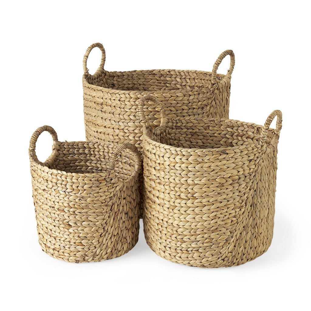 Set Of Three Braided Wicker Storage Baskets Image 1