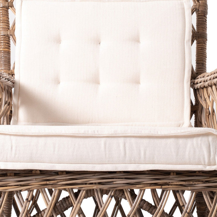 Set of Two Natural Lattice Wicker Arm Chairs with Seat Cushions Image 11