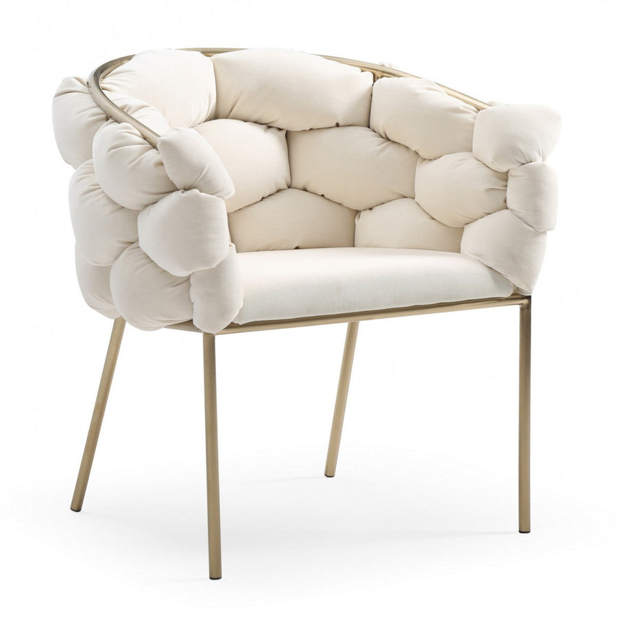 White Geo Velvet and Brushed Brass Velvet Dining Chair Image 1