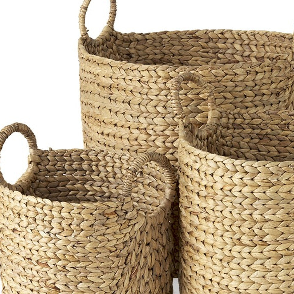 Set Of Three Braided Wicker Storage Baskets Image 9