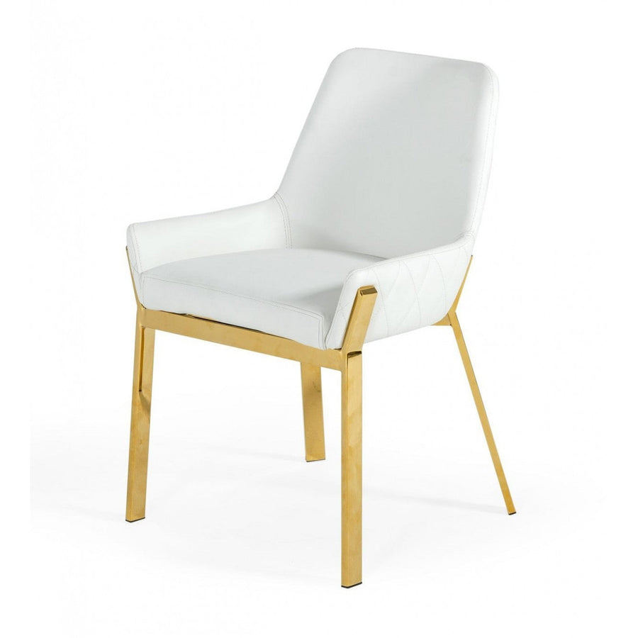 White And Gold Upholstered Faux Leather Dining Arm Chair Image 1