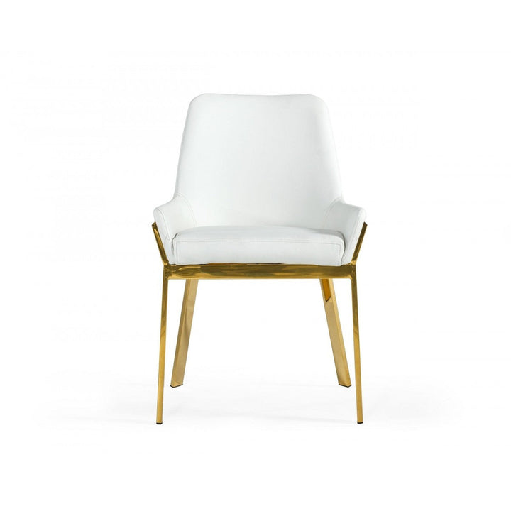 White And Gold Upholstered Faux Leather Dining Arm Chair Image 2