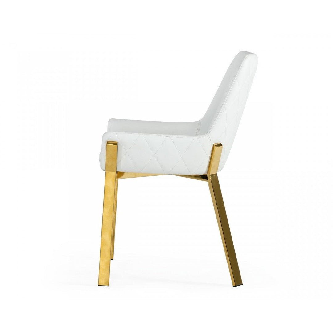 White And Gold Upholstered Faux Leather Dining Arm Chair Image 3