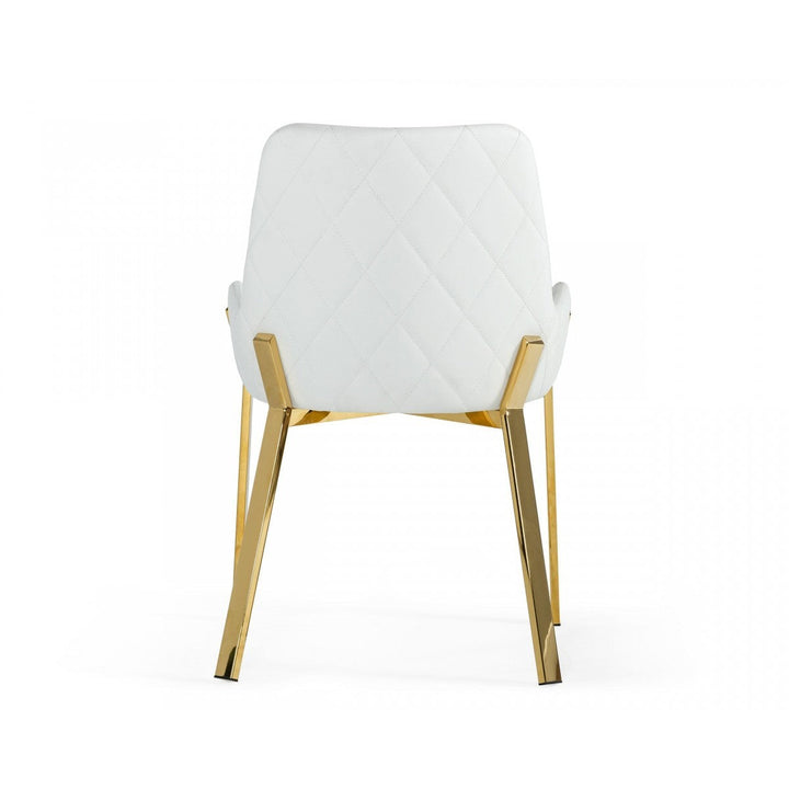 White And Gold Upholstered Faux Leather Dining Arm Chair Image 4