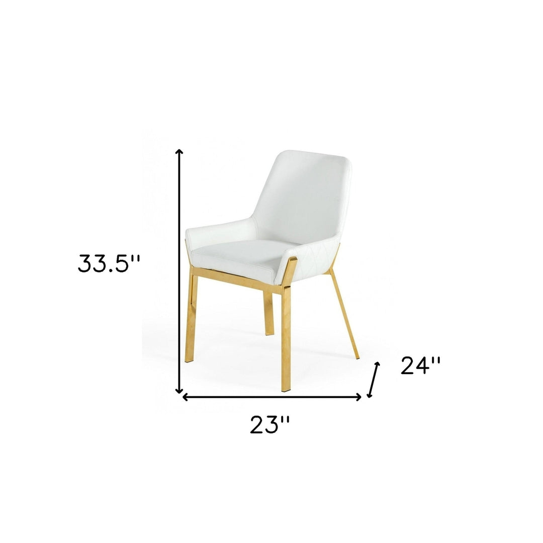 White And Gold Upholstered Faux Leather Dining Arm Chair Image 6