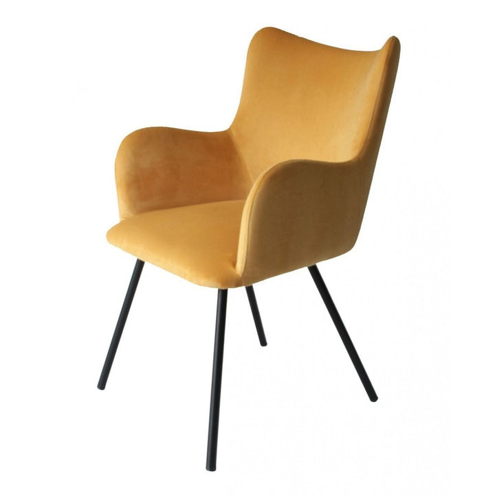 Yellow Curvy Velvet and Black Modern Dining Chair Image 1