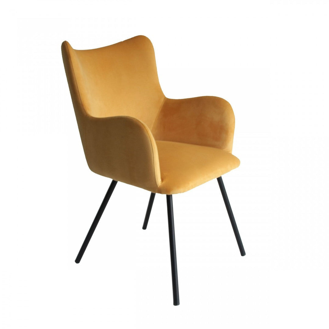 Yellow Curvy Velvet and Black Modern Dining Chair Image 2