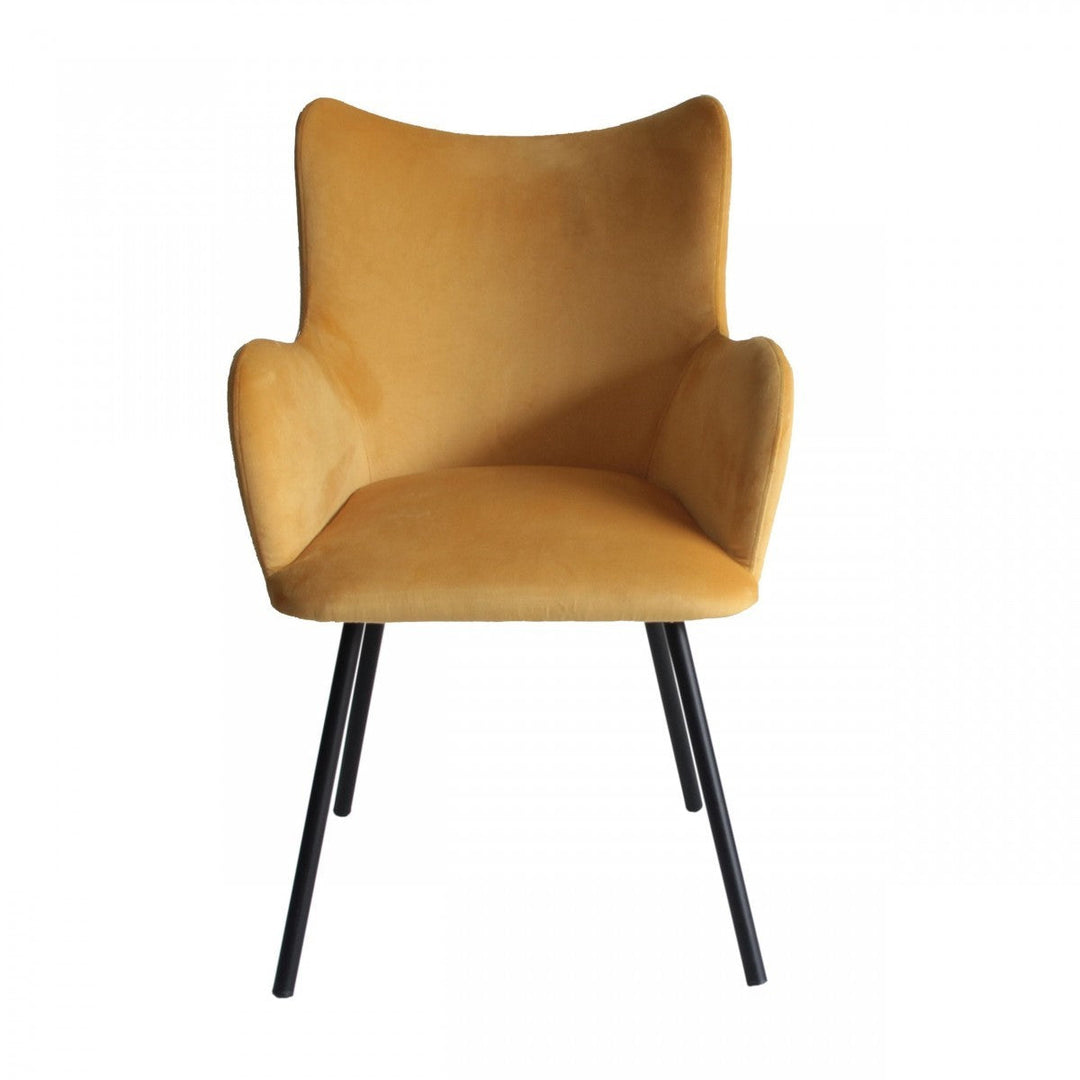 Yellow Curvy Velvet and Black Modern Dining Chair Image 3