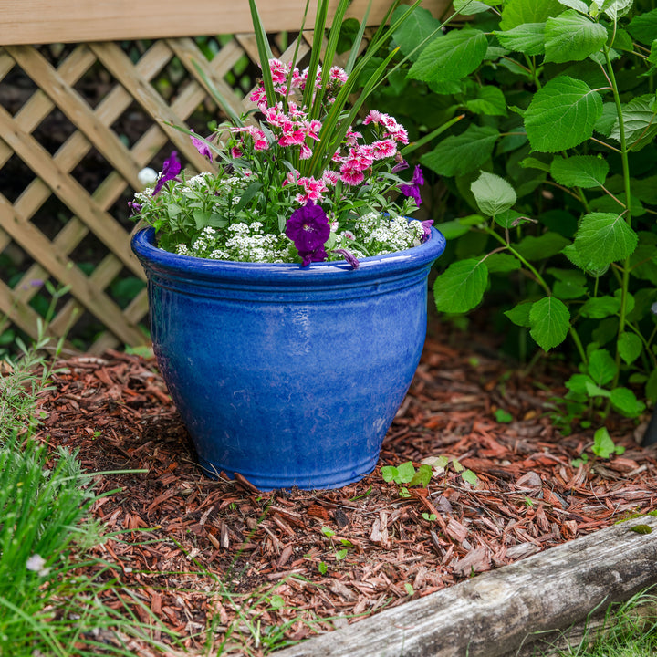 Sunnydaze 15 in Chalet High-Fired Glazed Ceramic Planter - Imperial Blue Image 6