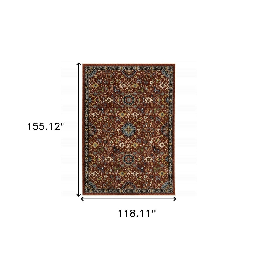 10 X 13 Red Blue Gold And Ivory Oriental Power Loom Stain Resistant Area Rug With Fringe Image 10