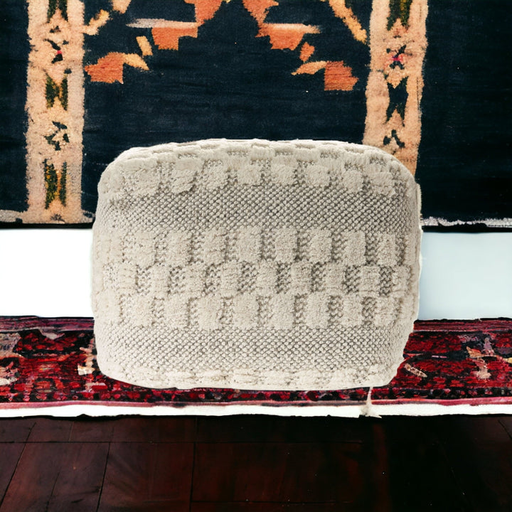 18" Beige Wool Ottoman Image 2