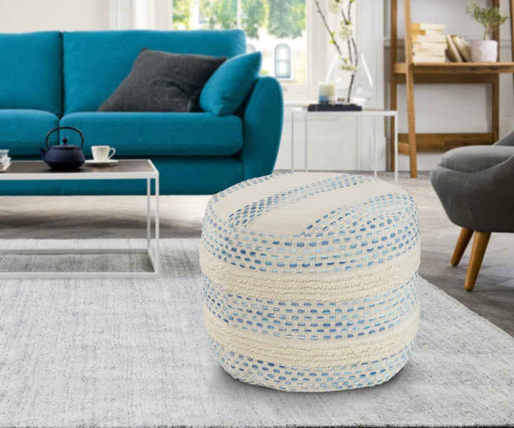 18" Blue Cotton Blend Ottoman Image 3