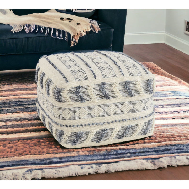 18" Blue Wool Ottoman Image 8