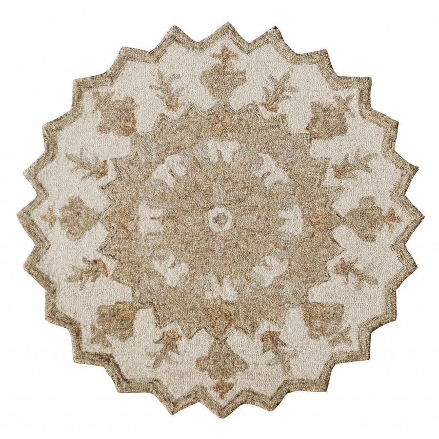 2 X 4 Tan and Beige Wool Medallion Hand Woven Half Circle Area Rug Image 1