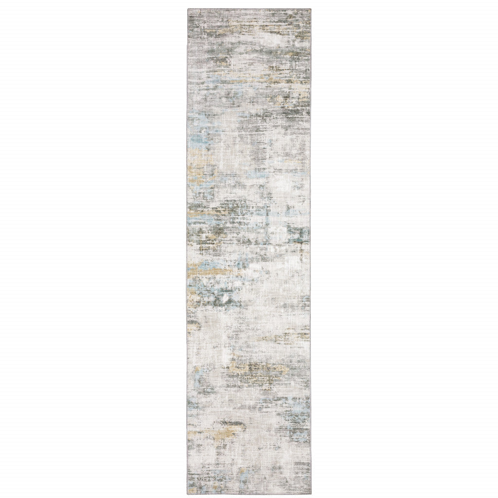 2 X 8 Gray And Ivory Abstract Power Loom Stain Resistant Runner Rug Image 1