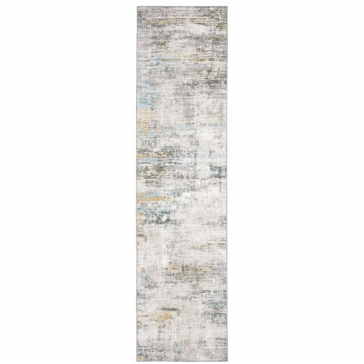 2 X 8 Gray And Ivory Abstract Power Loom Stain Resistant Runner Rug Image 1