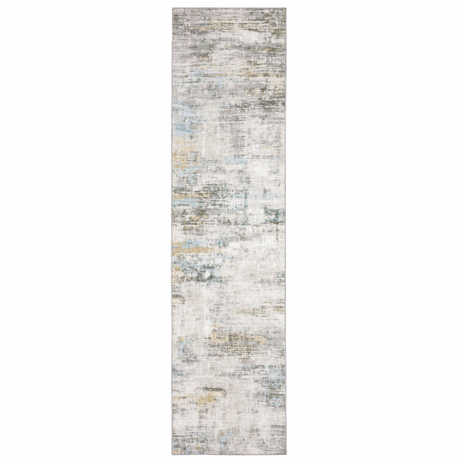 2 X 8 Gray And Ivory Abstract Power Loom Stain Resistant Runner Rug Image 1