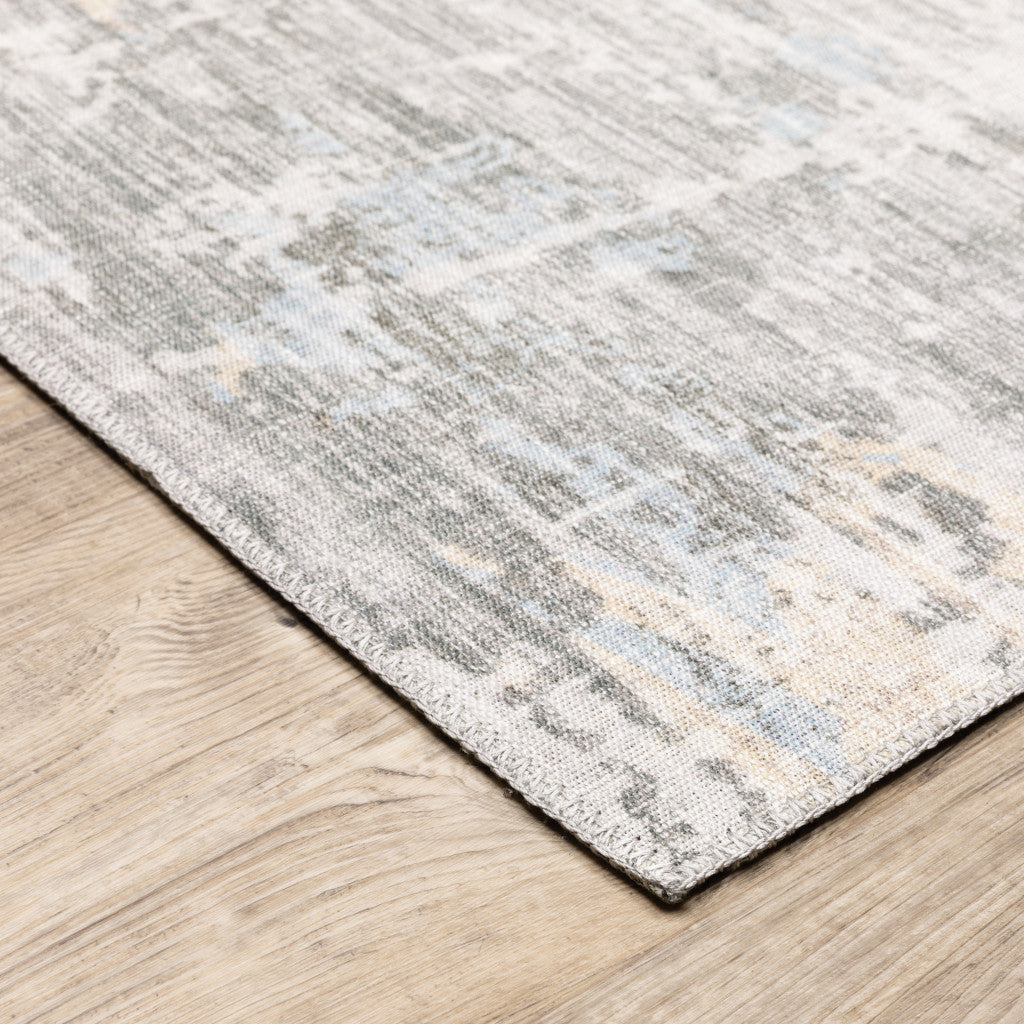 2 X 8 Gray And Ivory Abstract Power Loom Stain Resistant Runner Rug Image 2