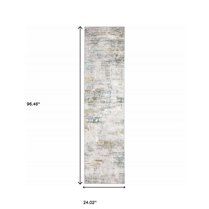 2 X 8 Gray And Ivory Abstract Power Loom Stain Resistant Runner Rug Image 10