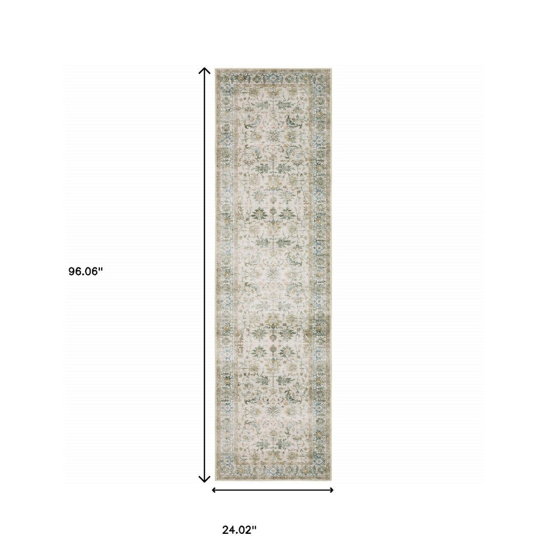 2 X 8 Grey Orange Blue Gold Green And Rust Oriental Printed Stain Resistant Non Skid Runner Rug Image 8